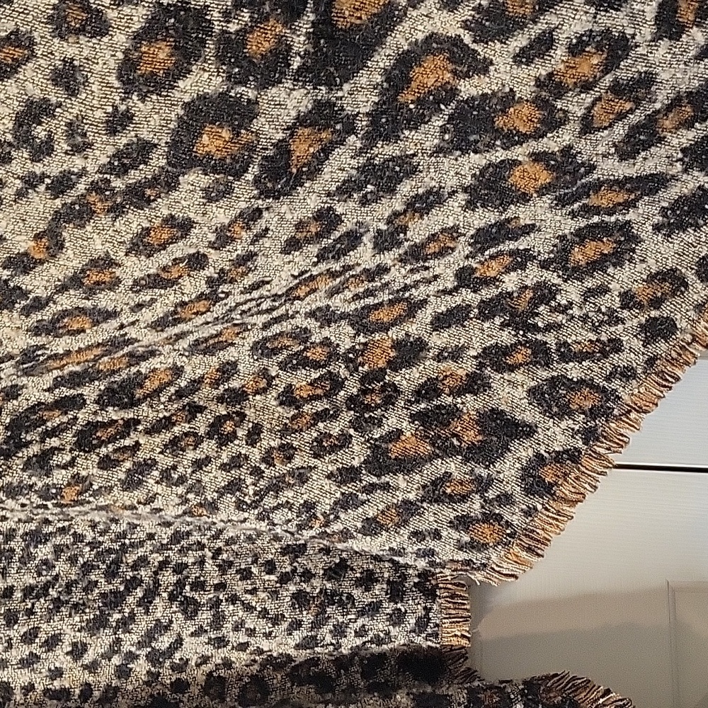 Leopard Print Poncho with Black Fringe - Picture 3 of 7